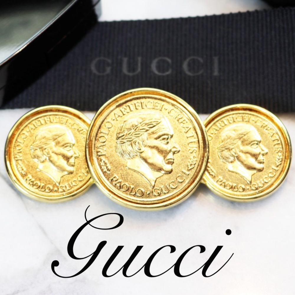 ⚜️  VINTAGE 1980s PAOLO GUCCI Collector’s Gold Tone Medallion Brooch